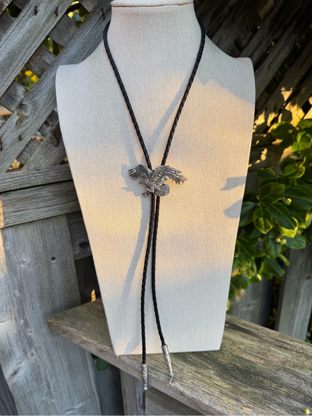 Silver Eagle Bolo Tie Necklace - Black Braided Cord